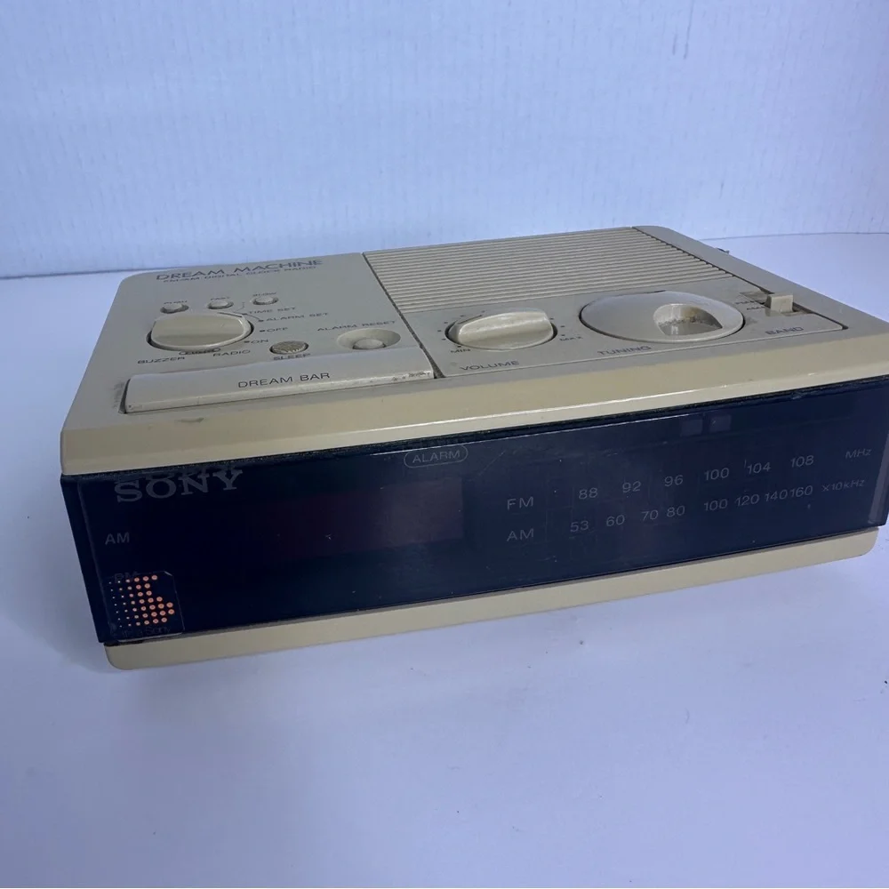 Sony Dream Machine Clock Radio Digital Beige AM/FM Tested Works Wood Grain Vtg‎